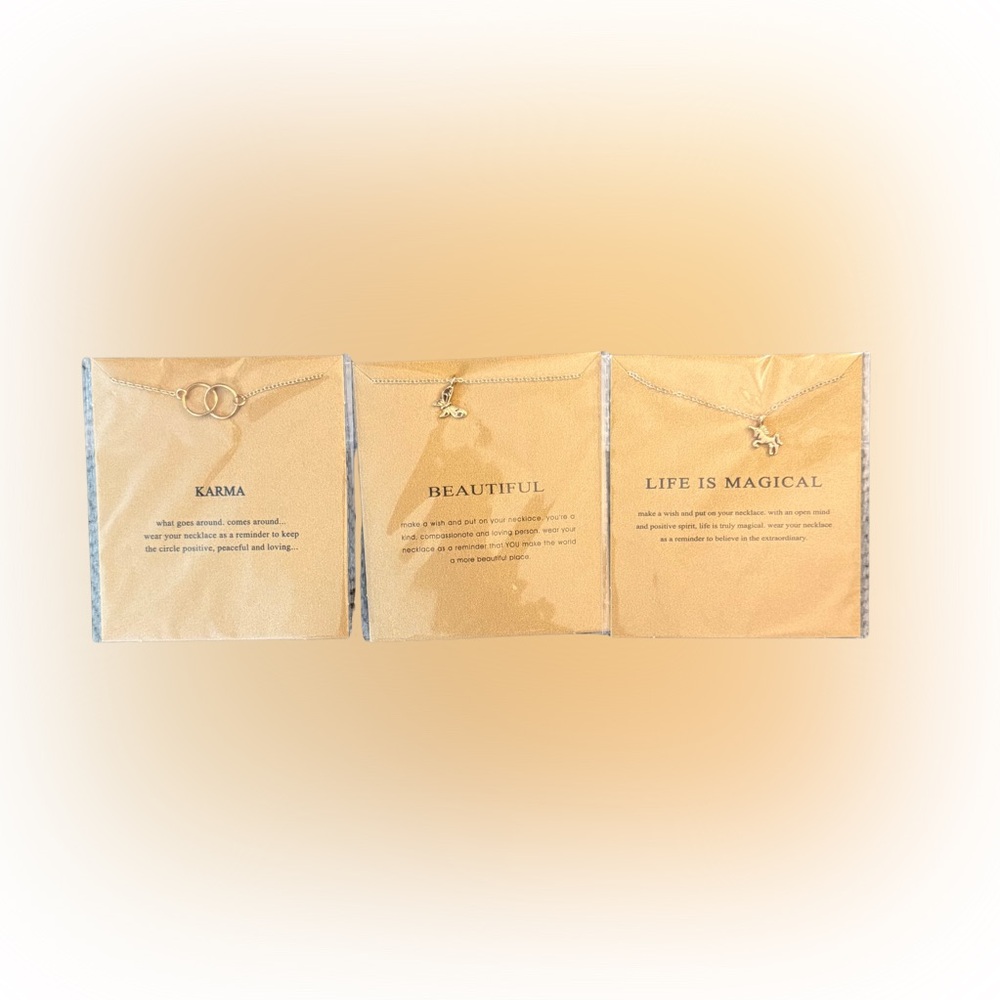 3 Gold Necklaces‎ Set Karma Beautiful Life is Magical